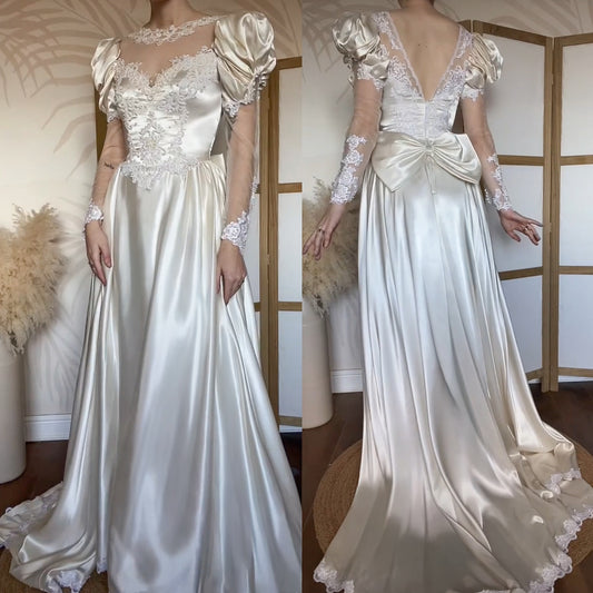 Gianni Balenti ivory satin 80s wedding dress uk 10