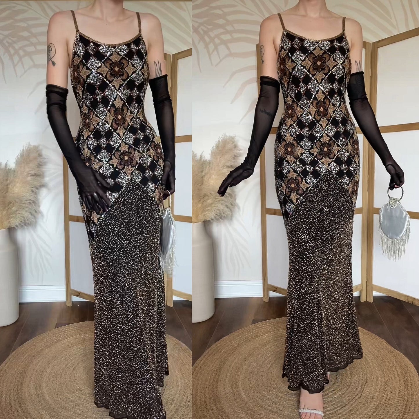 Aftershock silk beaded & sequin evening dress uk 12