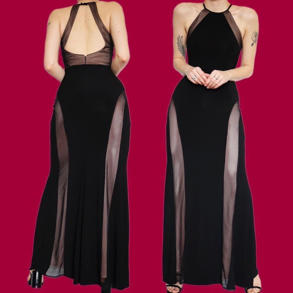Black stretch panel evening gown available in sizes UK 8 & UK 10