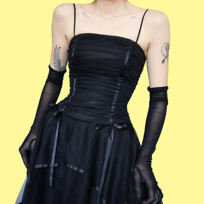 Black layered tulle evening gown UK 8