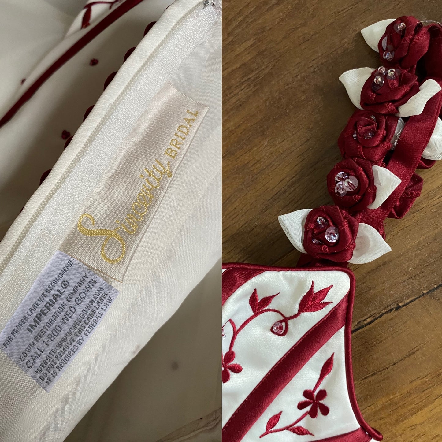 Gorgeous white & red wedding dress & gloves uk 10