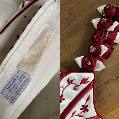 Gorgeous white & red wedding dress & gloves uk 10