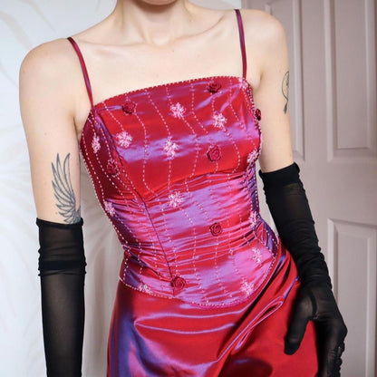 Red taffeta 2 piece top & skirt UK 12-14