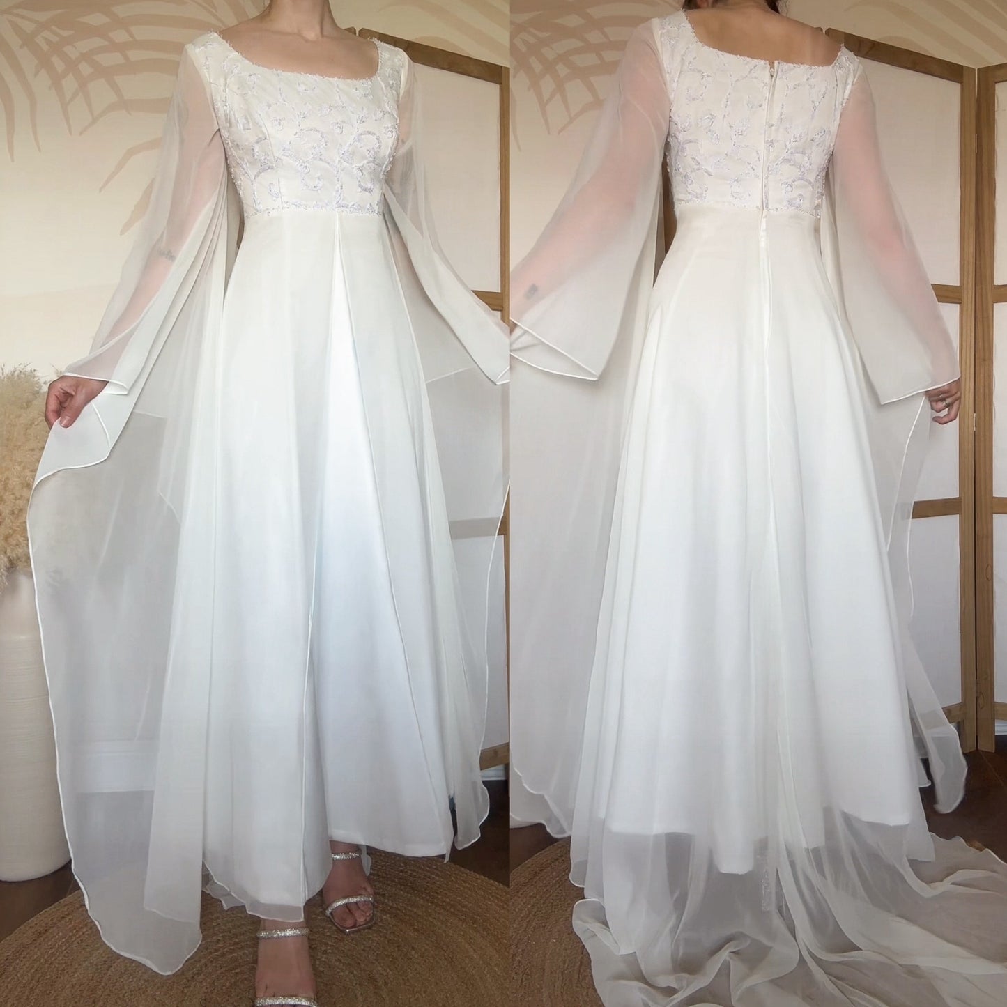 Amanda Wyatt 90s ivory long sleeve ethereal wedding dress uk 18
