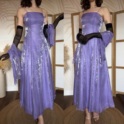 Purple fit & flare floral shimmery evening dress & shawl uk 8