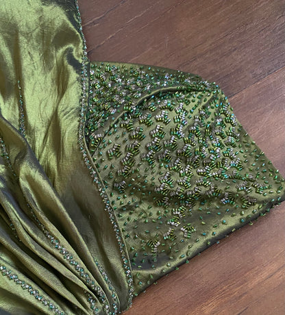 Olive green strapless beaded prom dress & shawl uk 14