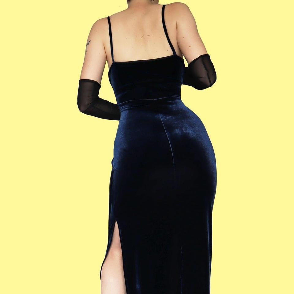 Blue Kaleidoscope velvet stretch bodycon dress UK 14