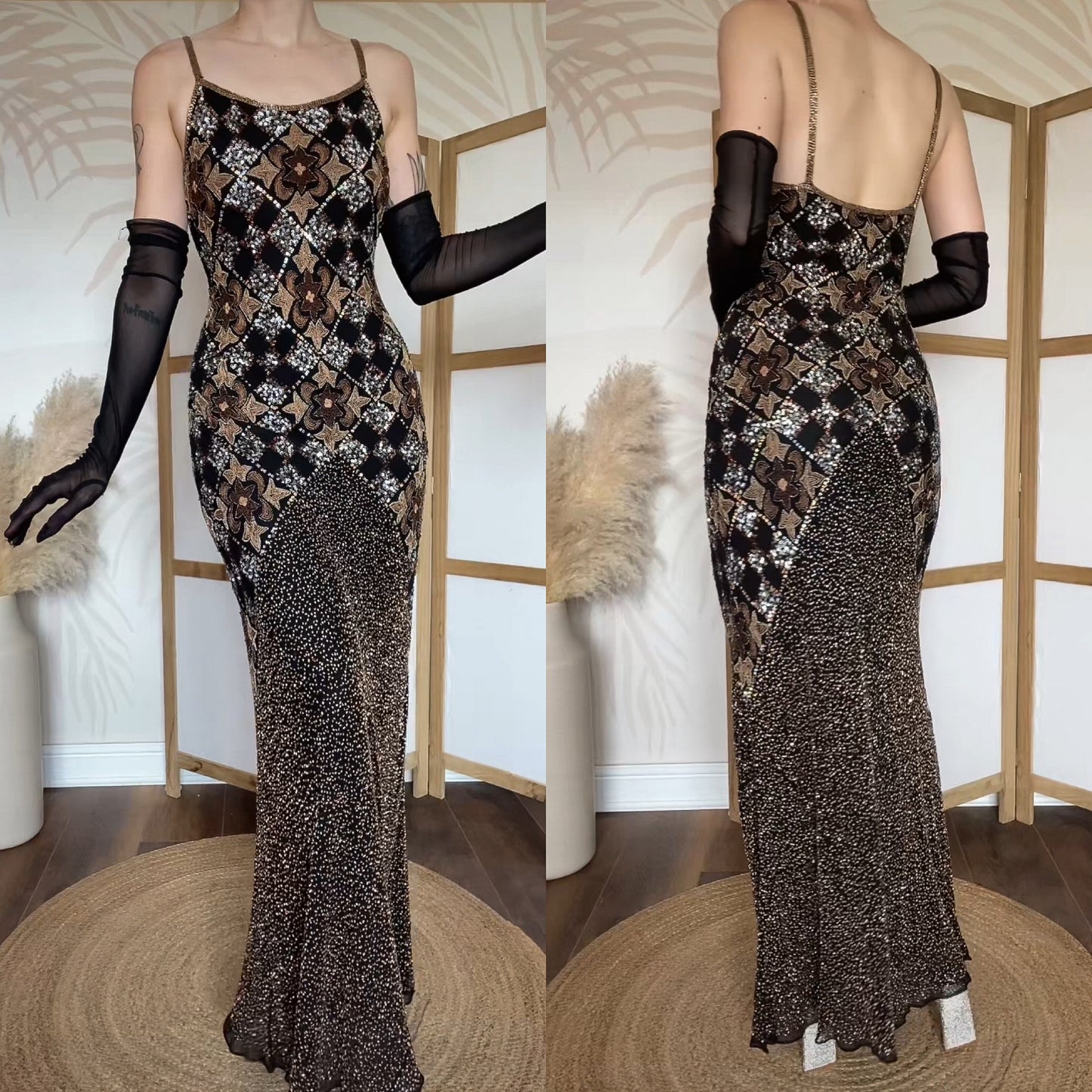 Aftershock silk beaded & sequin evening dress uk 12