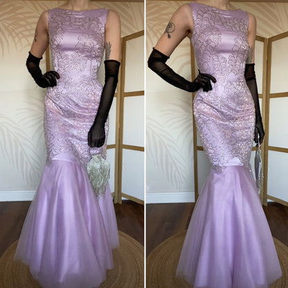 Lilac beaded Goya fishtail prom dress UK 10