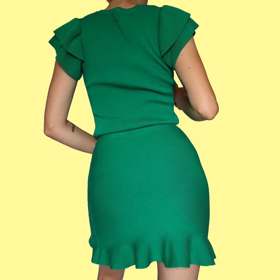Green knit 2 piece top & skirt set UK S