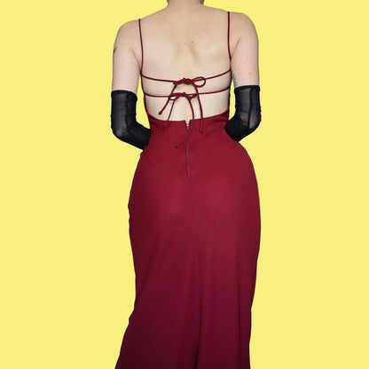 Morgan & Co burgundy open back evening dress UK 12