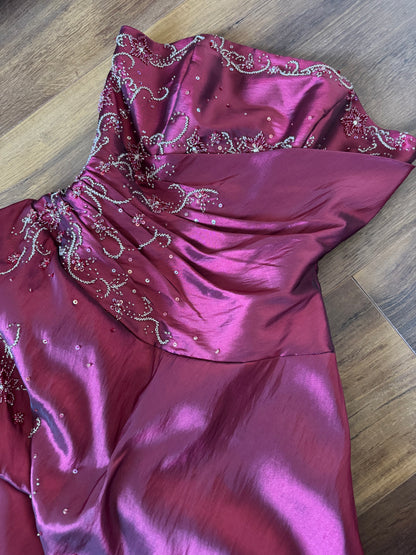 Red taffeta strapless a-line prom dress uk 10