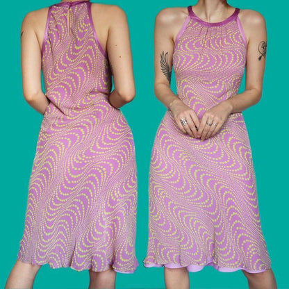 100% silk Planet lilac dotty evening dress UK 16