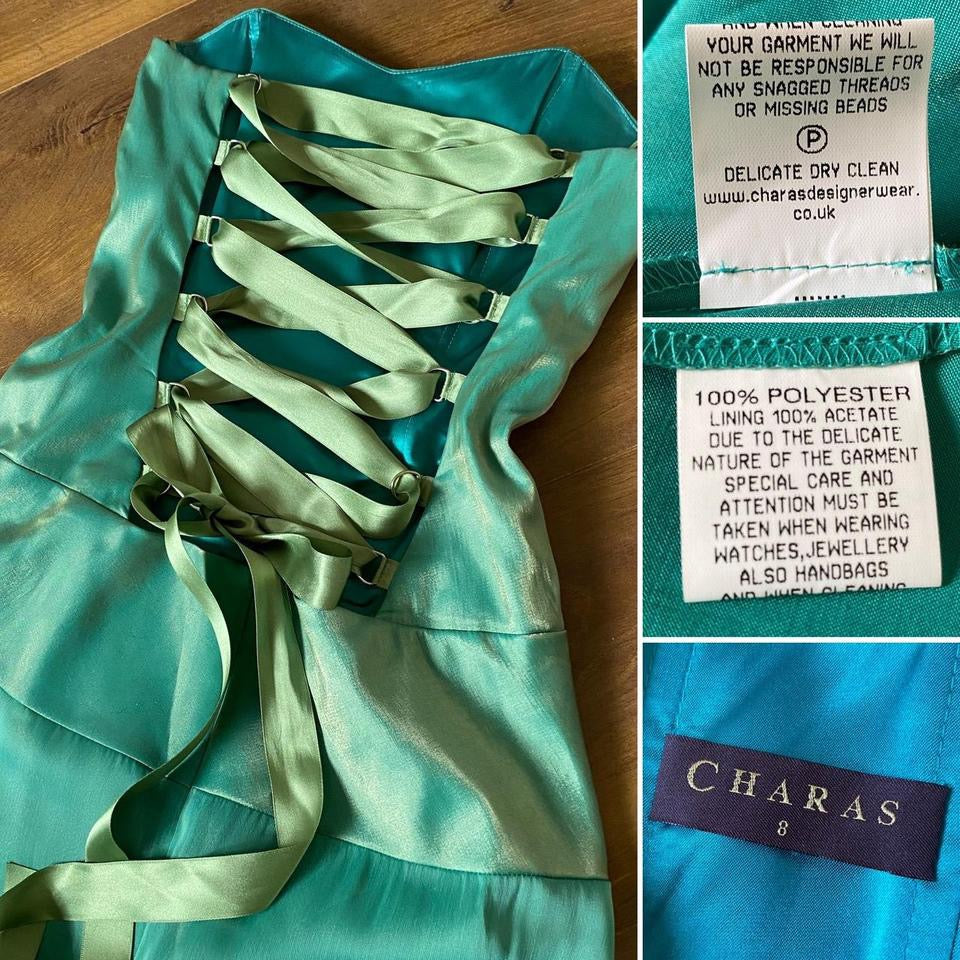 Teal strapless lace up evening dress uk 6-8/XS