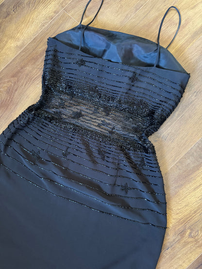 Chic black beaded evening dress uk 12