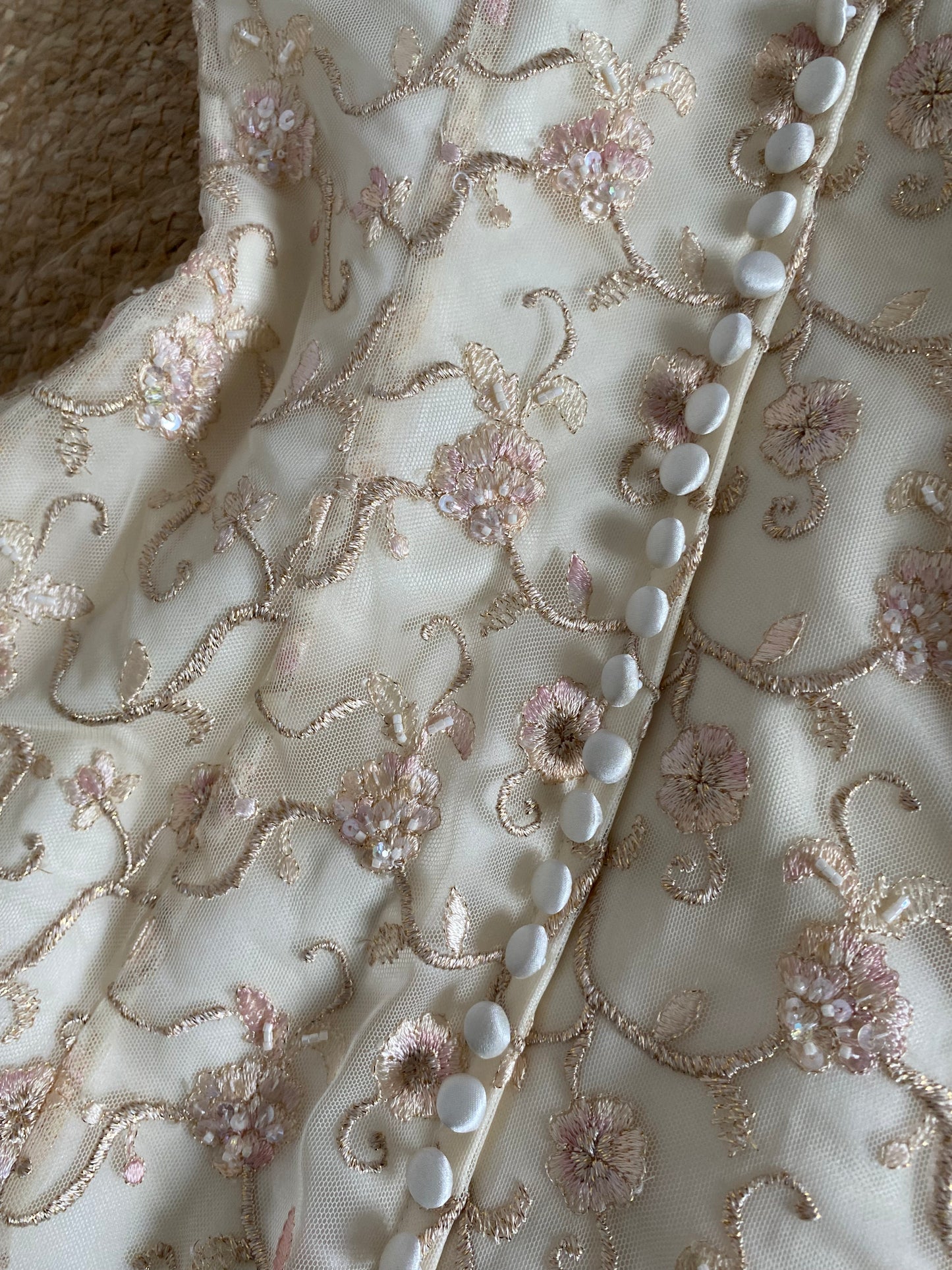 Justin Alexander cream off shoulder embroidered wedding dress uk 8