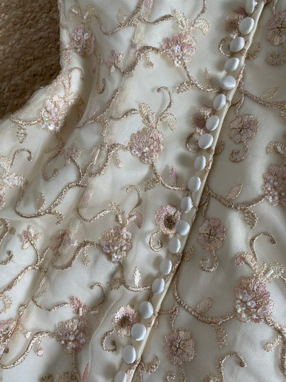 Justin Alexander cream off shoulder embroidered wedding dress uk 8
