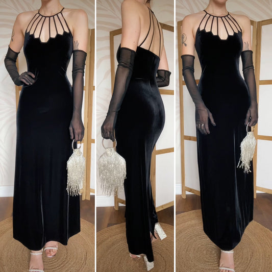 Gina Bacconi black velvet evening gown UK 10/12