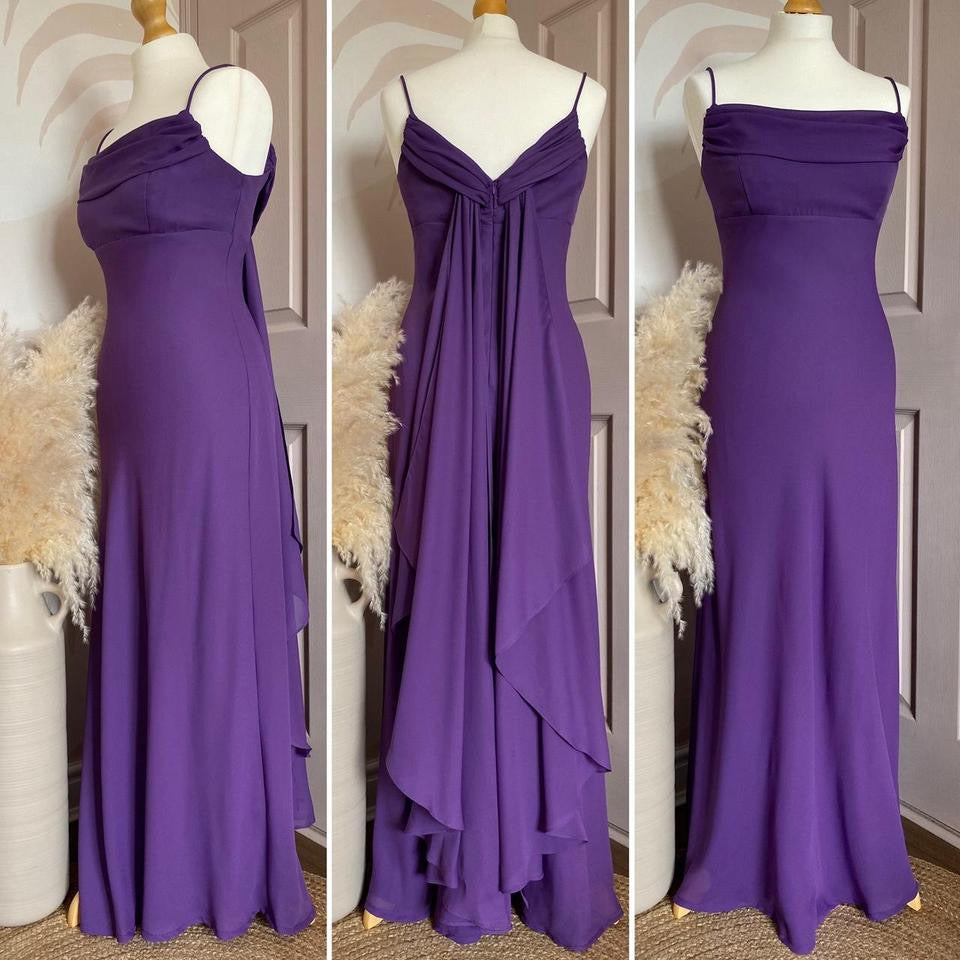 Purple petite chiffon evening dress uk 12