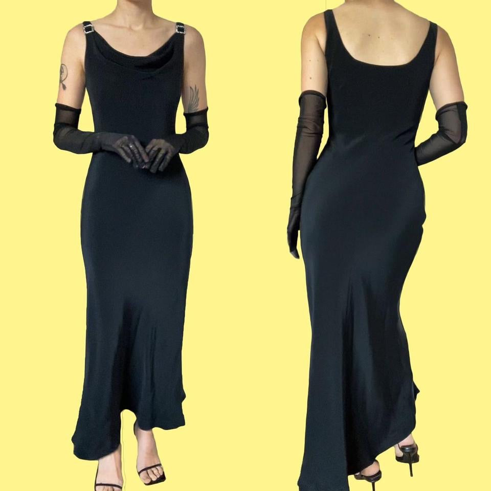 Chic black evening dress with diamanté straps UK 8-10