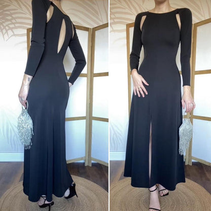 Black Bernshaw long sleeve cut out evening dress UK 10
