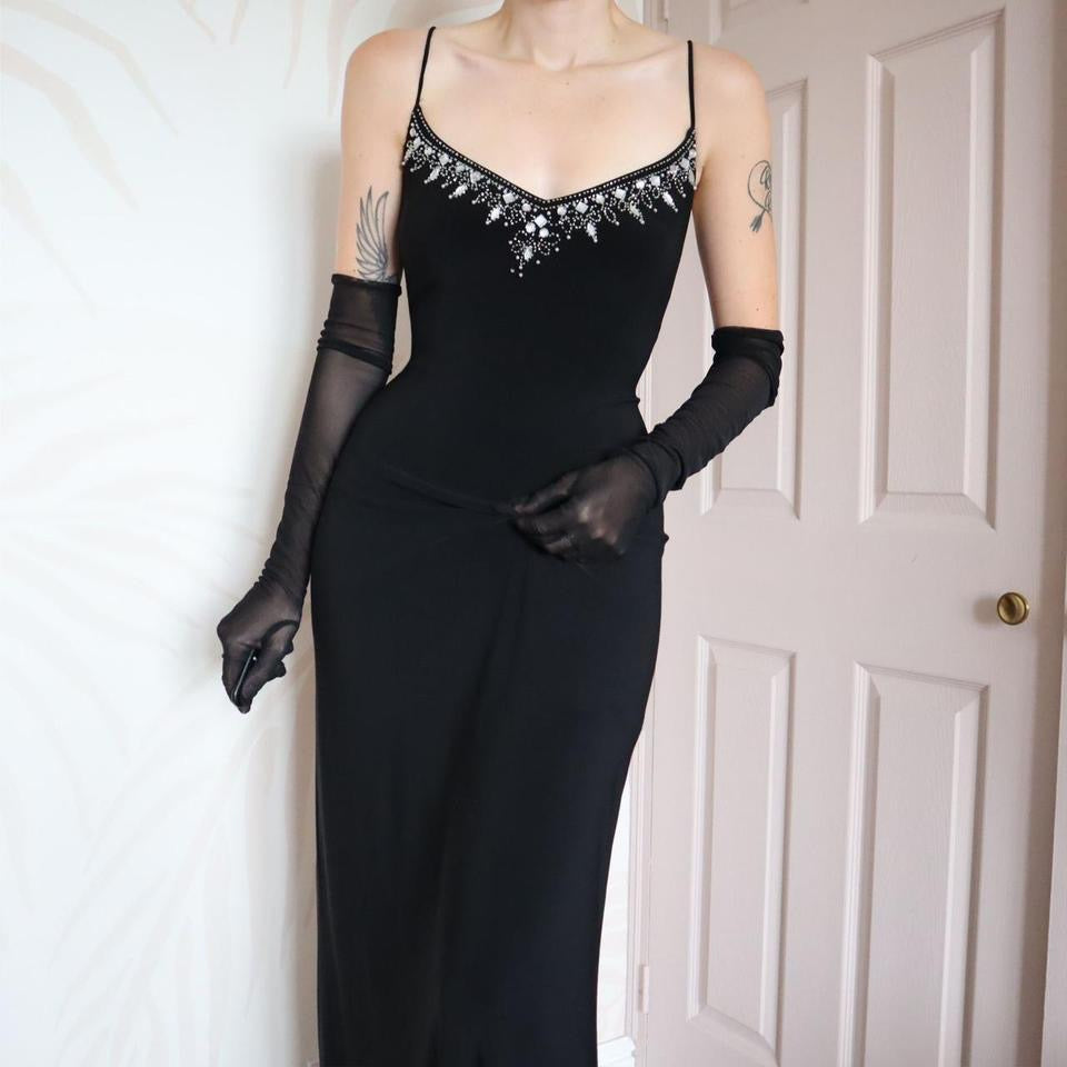 Black Flori Design stretch beaded evening dress UK 12-14