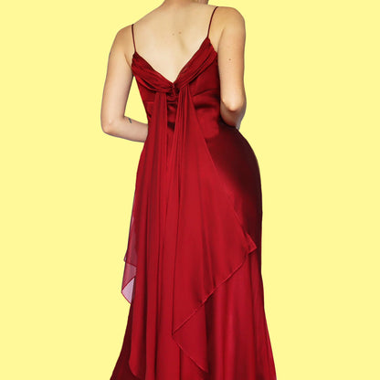 Red chiffon evening dress & shawl UK 12