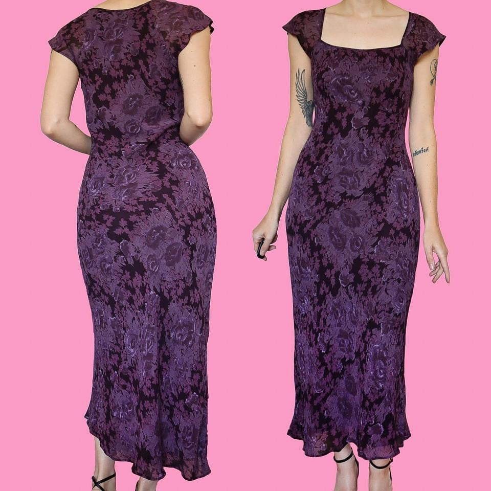 Laura Ashley purple floral short sleeve dress UK 12