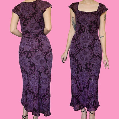 Laura Ashley purple floral short sleeve dress UK 12