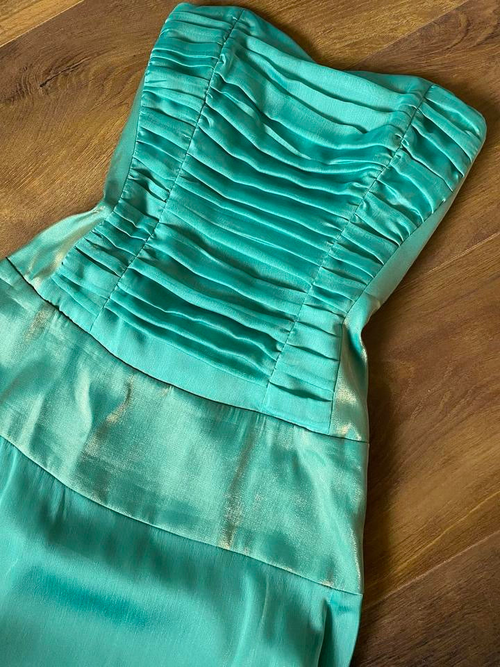 Teal strapless lace up evening dress uk 6-8/XS