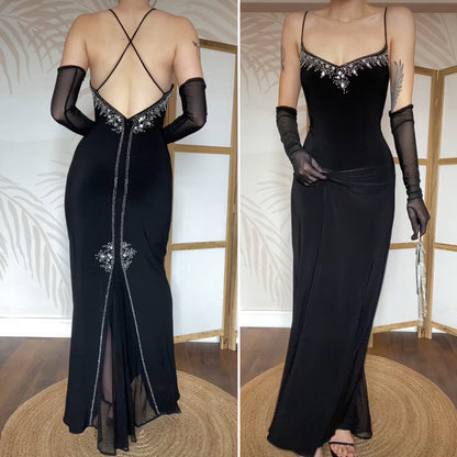 Black Flori Design stretch beaded evening dress UK 12-14