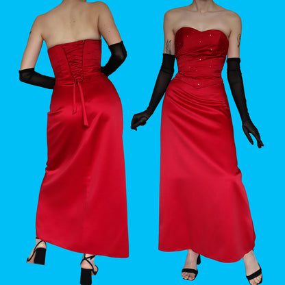 Hilary Morgan red corset evening gown UK 8