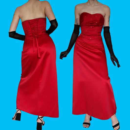 Hilary Morgan red corset evening gown UK 8