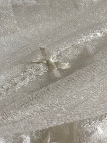 Vintage Ellis 70s white polka dot lace wedding dress uk 10-12