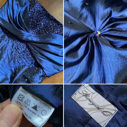 Navy shimmery taffeta beaded prom dress uk 12-14