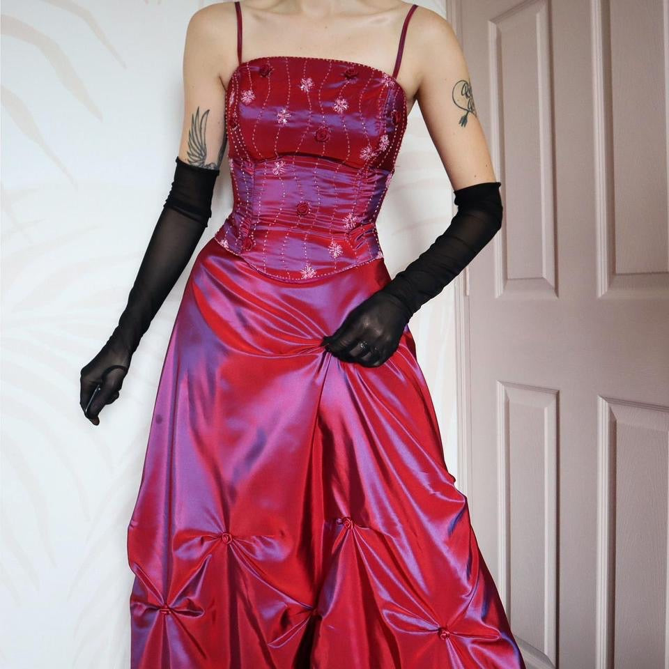 Red taffeta 2 piece top & skirt UK 12-14