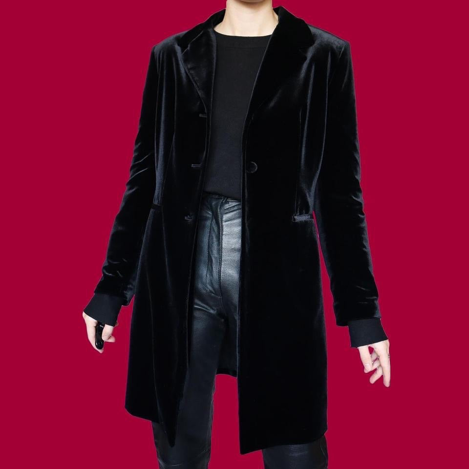 Black velvet long line jacket UK M
