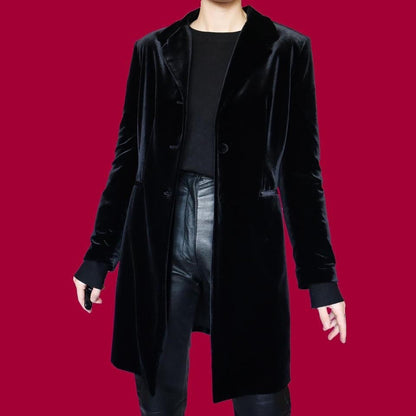 Black velvet long line jacket UK M
