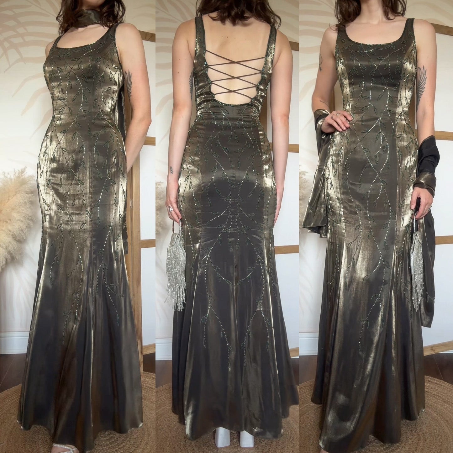 Christine Elizabeth iridescent green beaded gown UK 10