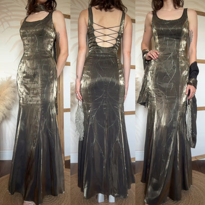 Christine Elizabeth iridescent green beaded gown UK 10