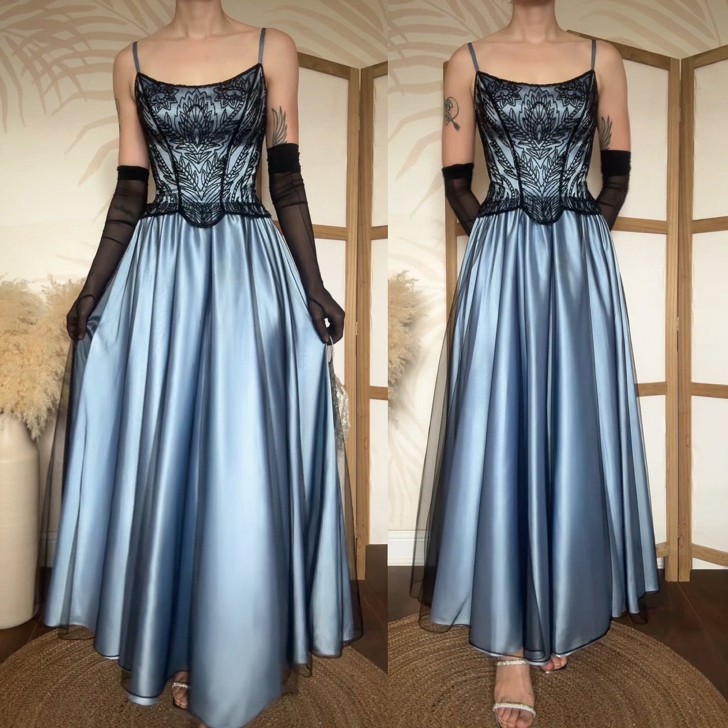 Christine Elizabeth blue & black a-line evening dress uk 10-12