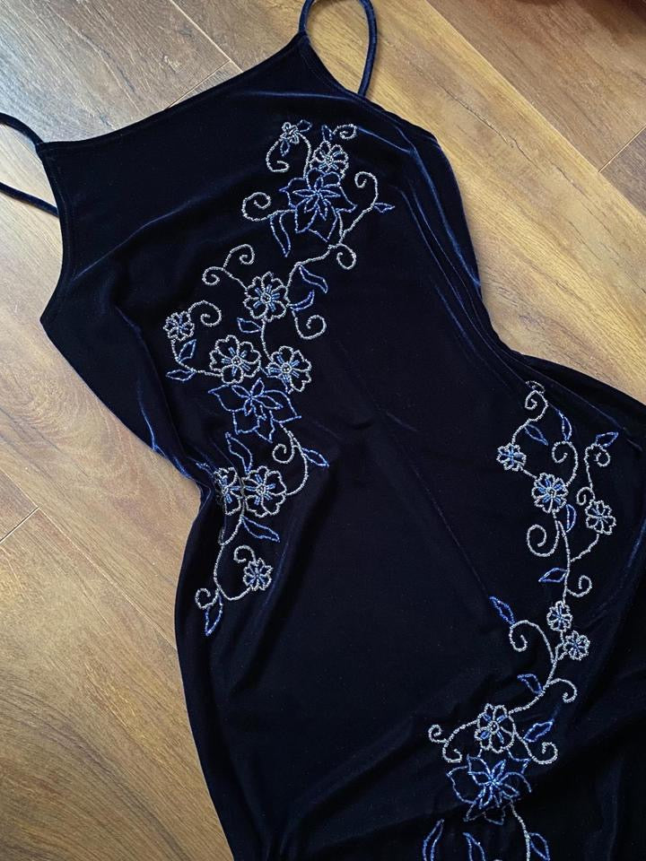 Navy velvet 90s beaded bodycon dress uk 14