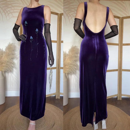 Scene purple velvet stretch evening dress uk 14-16