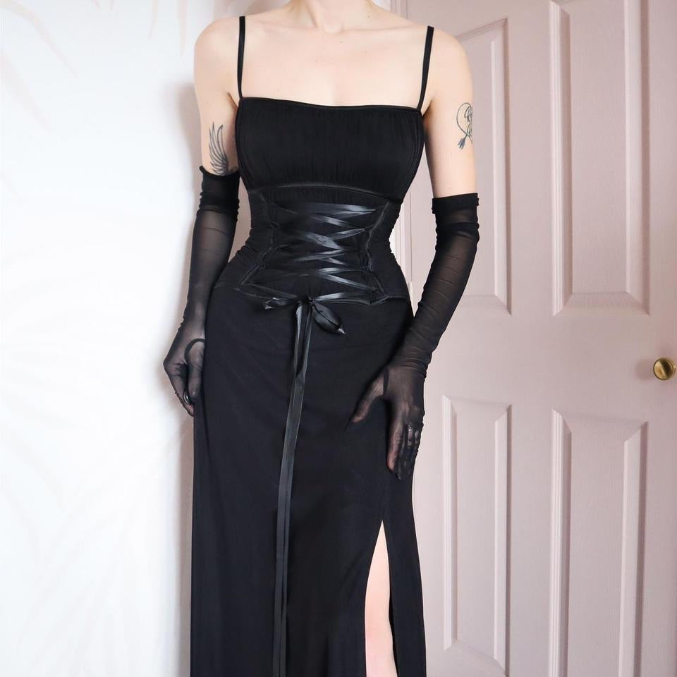 Black Tadashi lace up evening gown UK 10