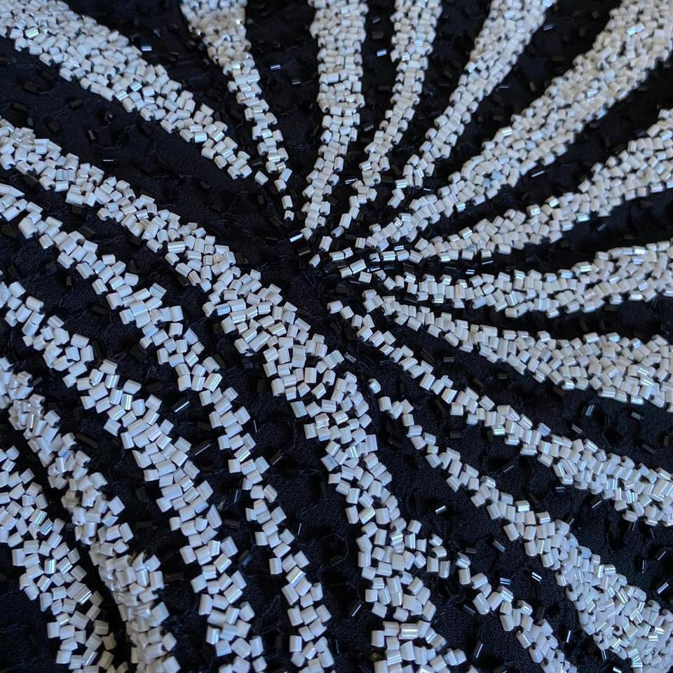 Strapless beaded black & white evening dress UK 14