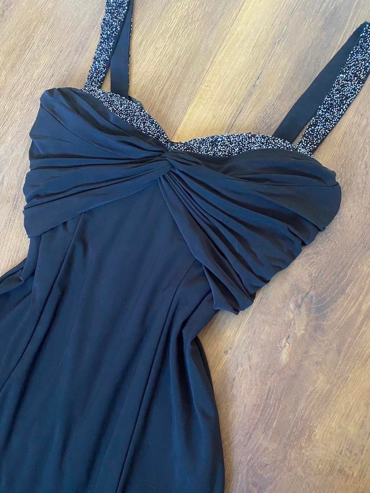 Niki Livas black stretchy beaded evening dress uk 12