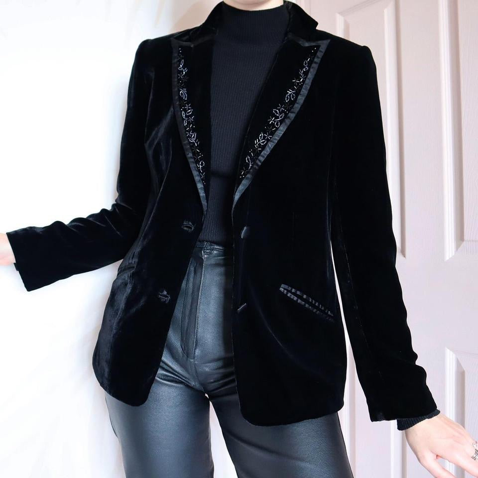 Laura Ashley velvet beaded blazer jacket UK M