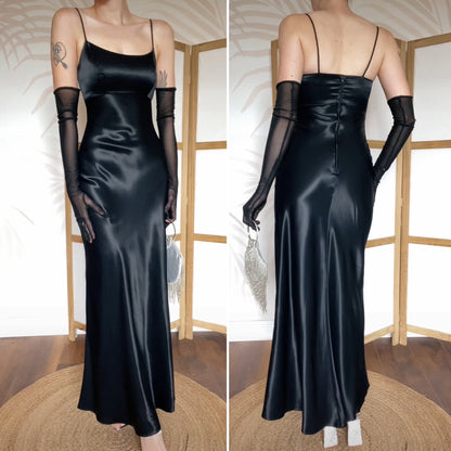 Silky black 90s evening dress uk 8