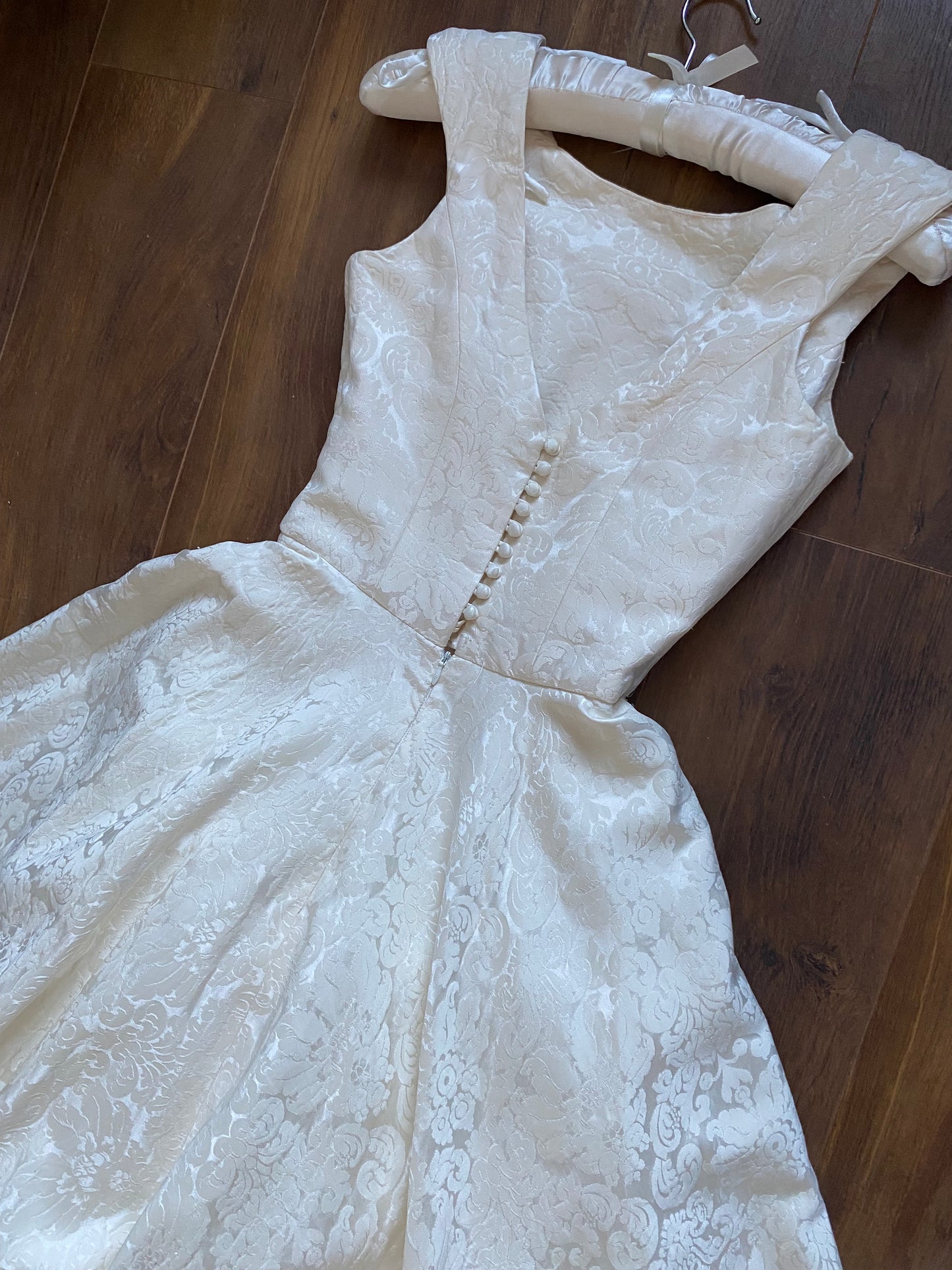 Ivory floral jacquard fit & flare wedding dress uk 10
