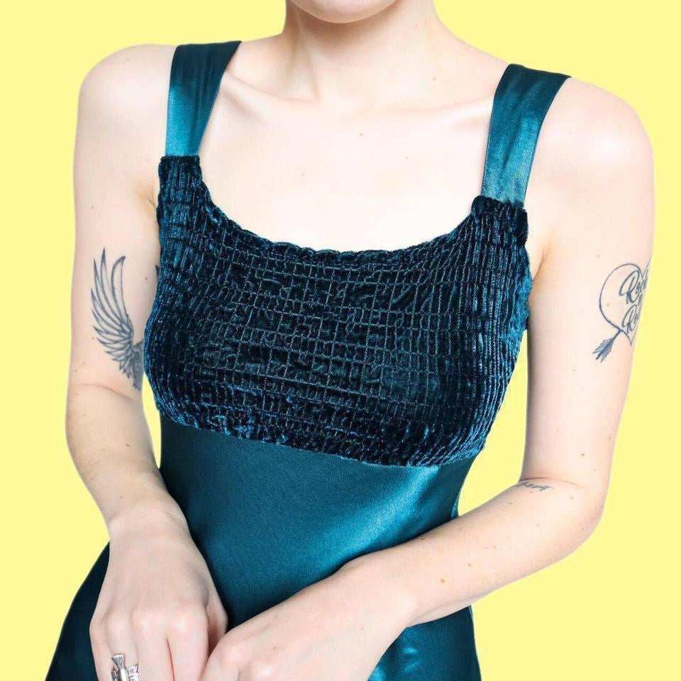 Teal Charlotte Halton 90s satin slip dress UK 12